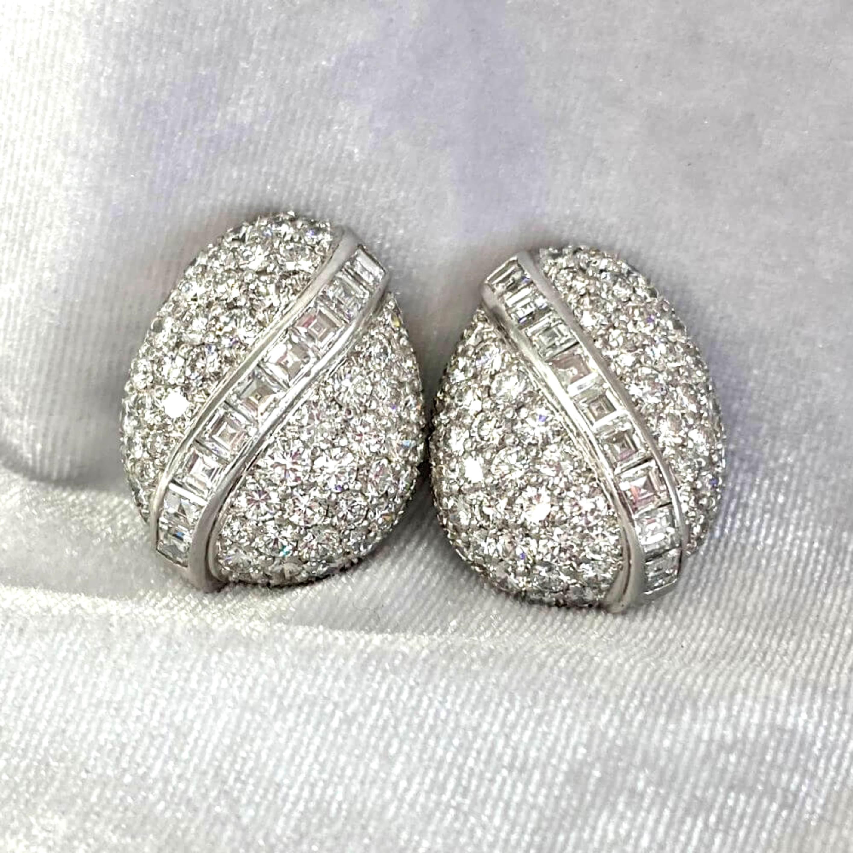 10.50Carat Brilliant-Cut and Baguette Cut Diamond Earrings, Platinum, circa 1980 In Excellent Condition In New York, NY