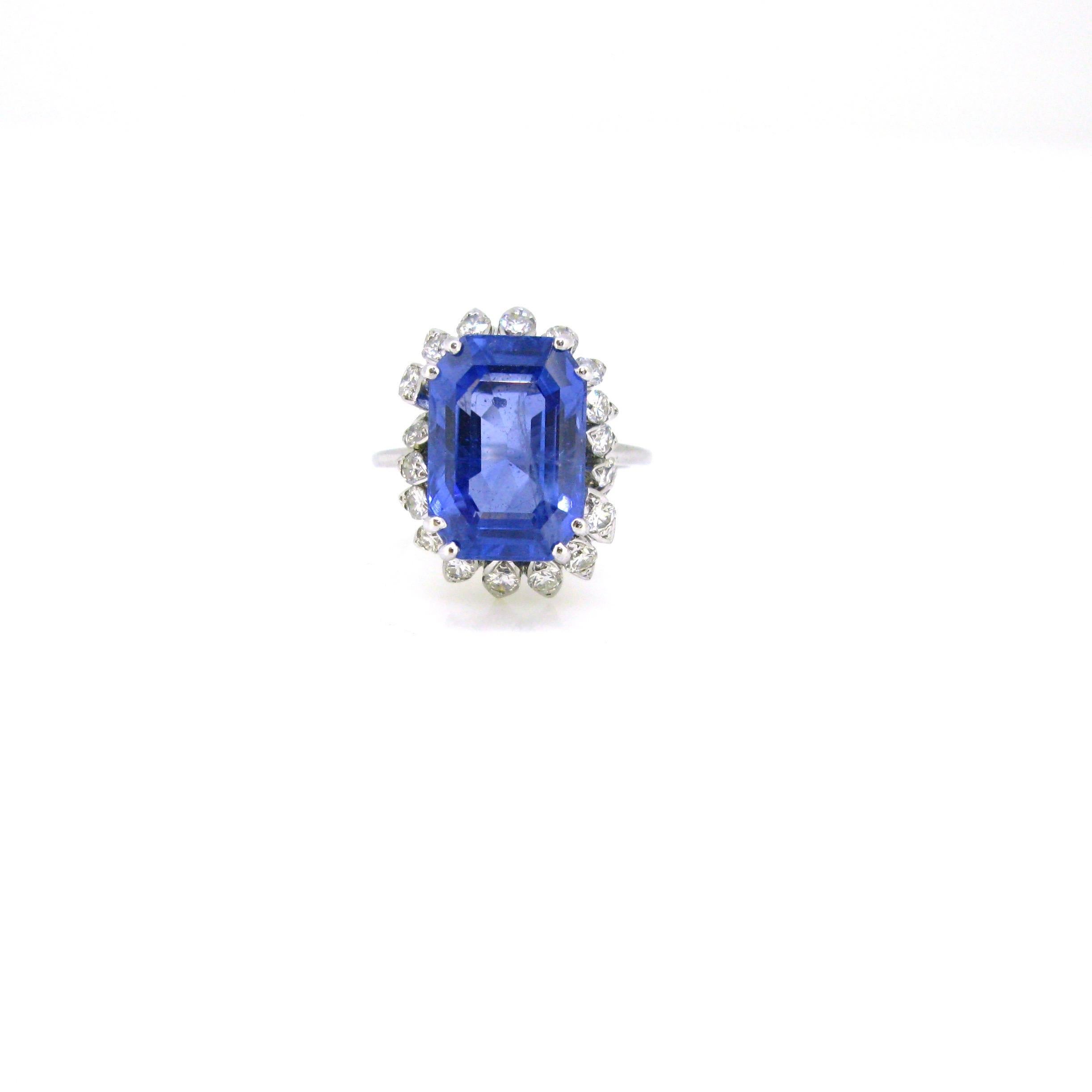 Octagon Cut 10.50 Carat Ceylon Natural Sapphire Diamonds Cluster Ring by Wald