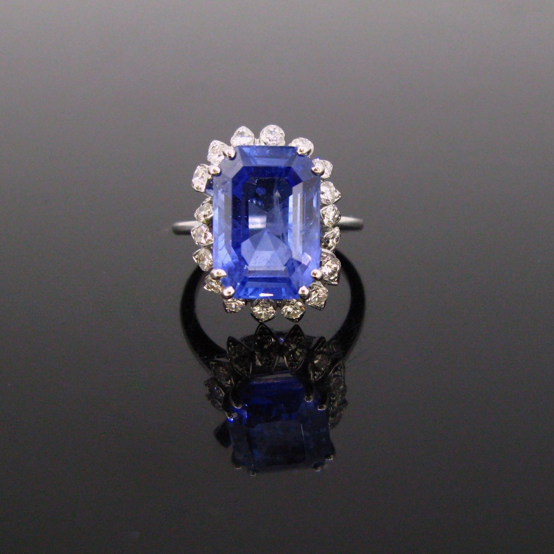 10.50 Carat Ceylon Natural Sapphire Diamonds Cluster Ring by Wald 4
