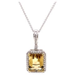 10.50ct Citrine with Diamond Halo Pendant Necklace 18k White Gold