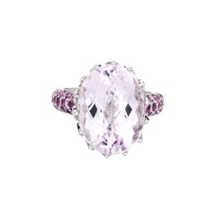 Retro 10.50ct Kunzite Pink Sapphire Ring Estate 18k White Gold Diamond Jewelry