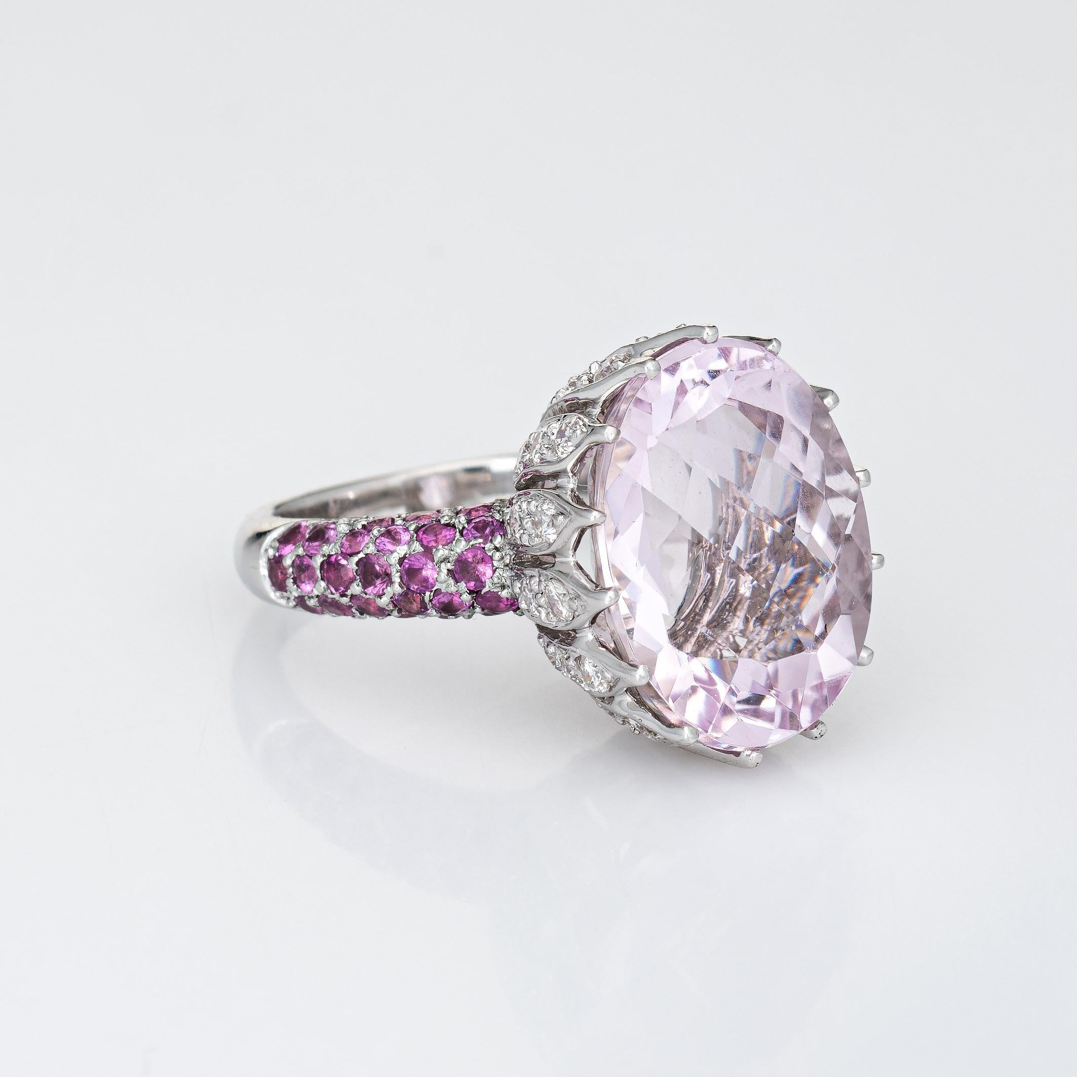 Modern 10.50ct Kunzite Pink Sapphire Ring Estate 18k White Gold Diamond Jewelry