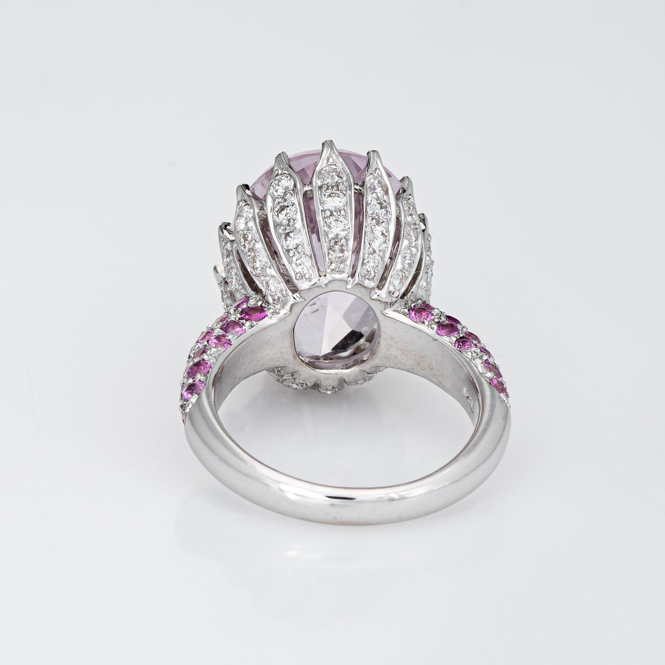 10.50ct Kunzite Pink Sapphire Ring Estate 18k White Gold Diamond Jewelry In Good Condition In Torrance, CA
