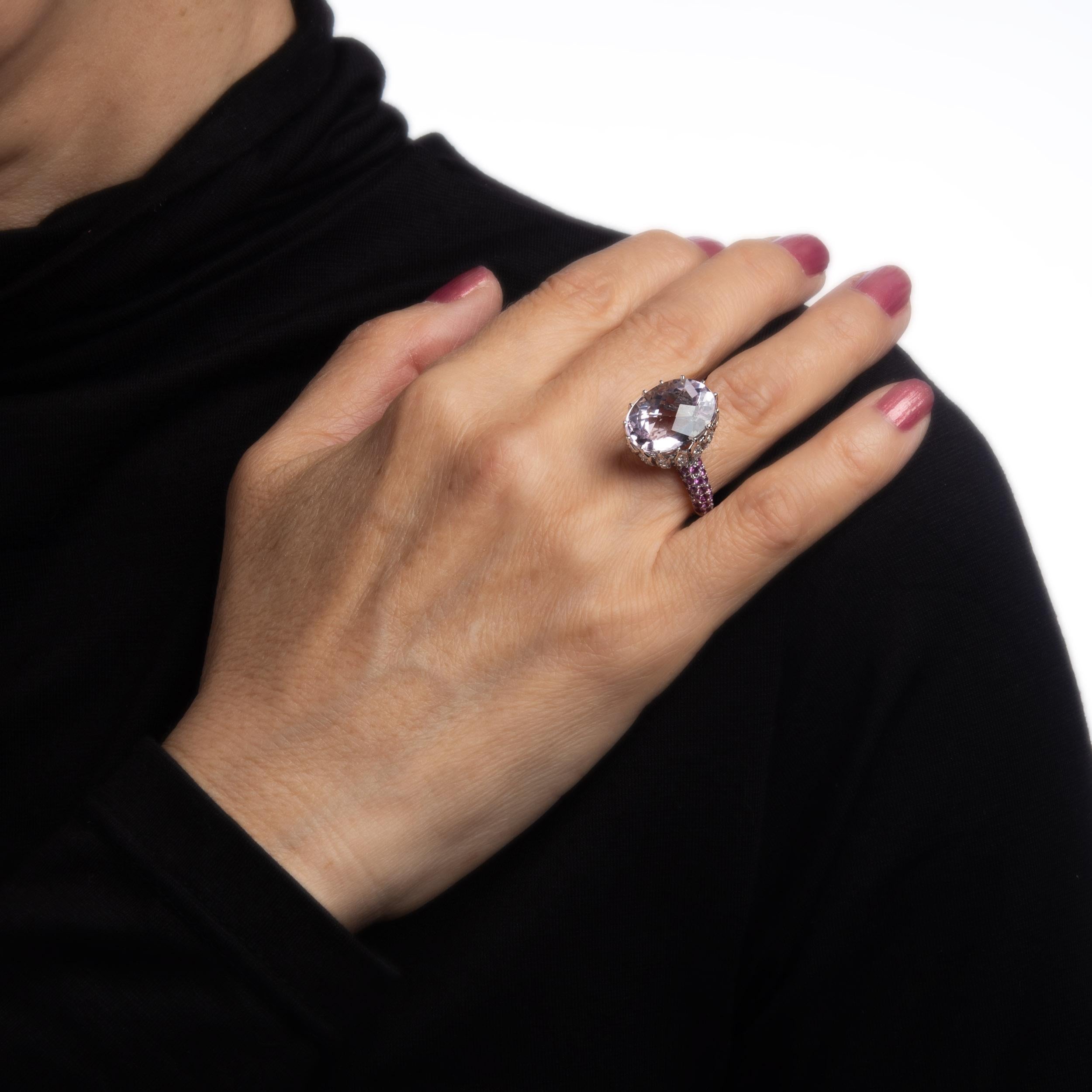 Women's 10.50ct Kunzite Pink Sapphire Ring Estate 18k White Gold Diamond Jewelry