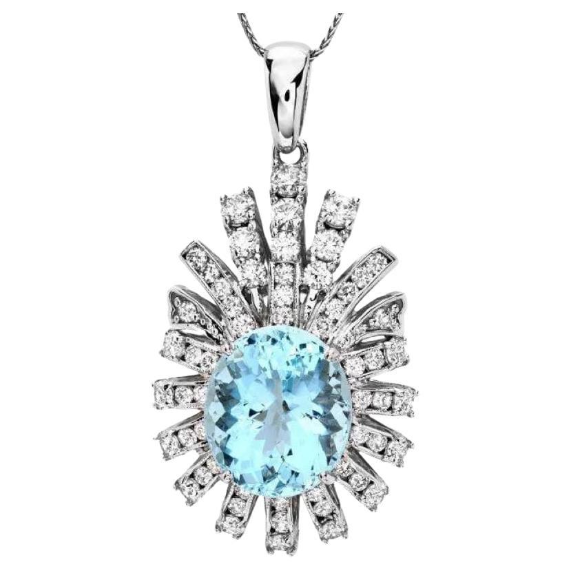 10.50Ct Natural Aquamarine and Diamond 14K Solid White Gold Pendant For Sale