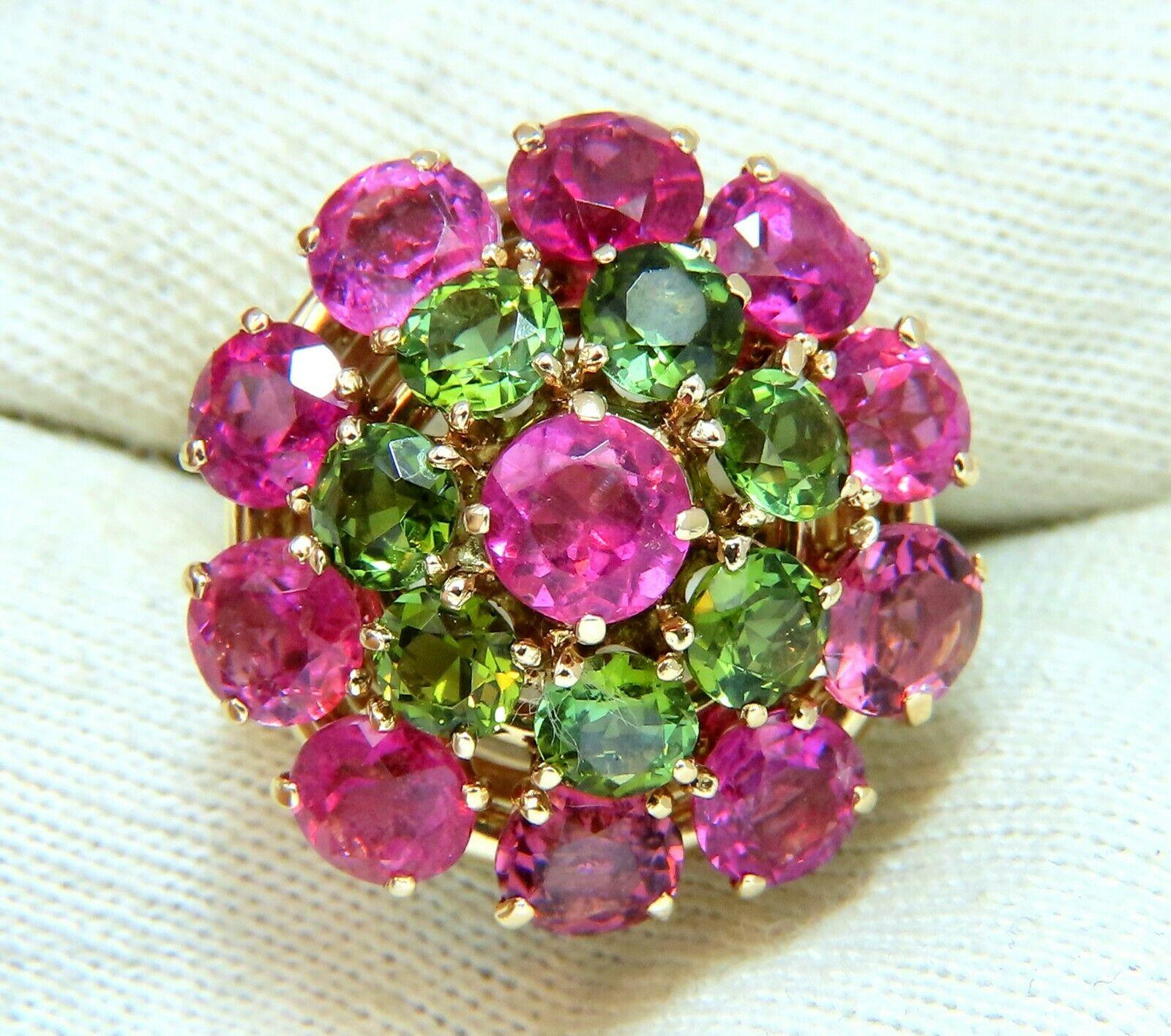10.50ct Natural Pink Green Tourmaline Ring Ballerina Gypsy Cluster Cocktail 14Kt In New Condition In New York, NY