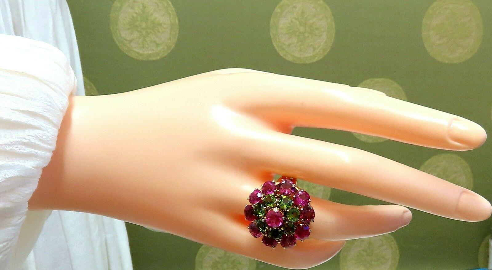 Women's or Men's 10.50ct Natural Pink Green Tourmaline Ring Ballerina Gypsy Cluster Cocktail 14Kt