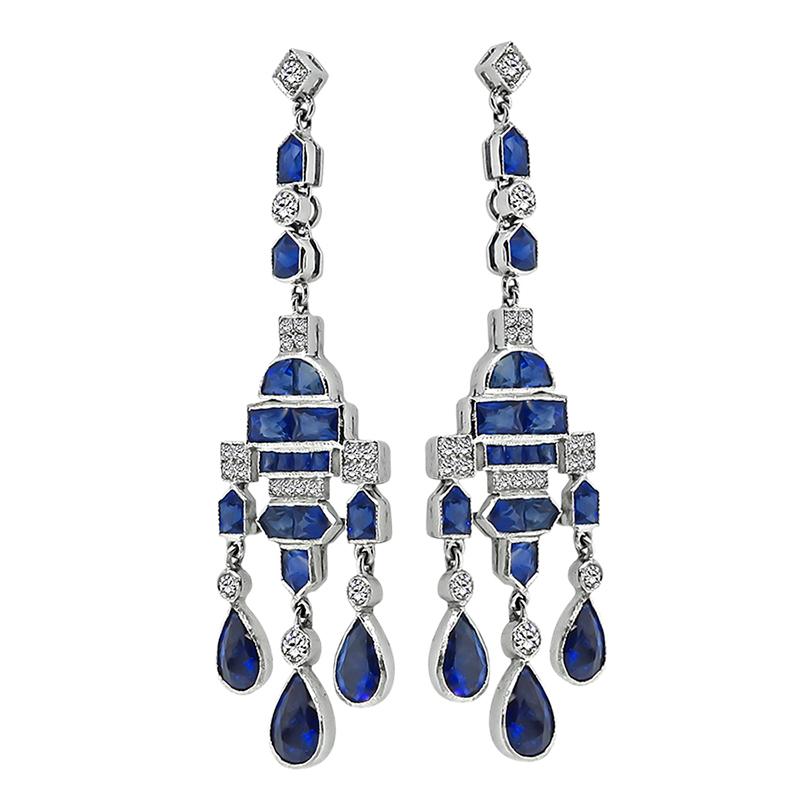 Pear Cut 10.50ct Sapphire 1.00ct Diamond Earrings For Sale