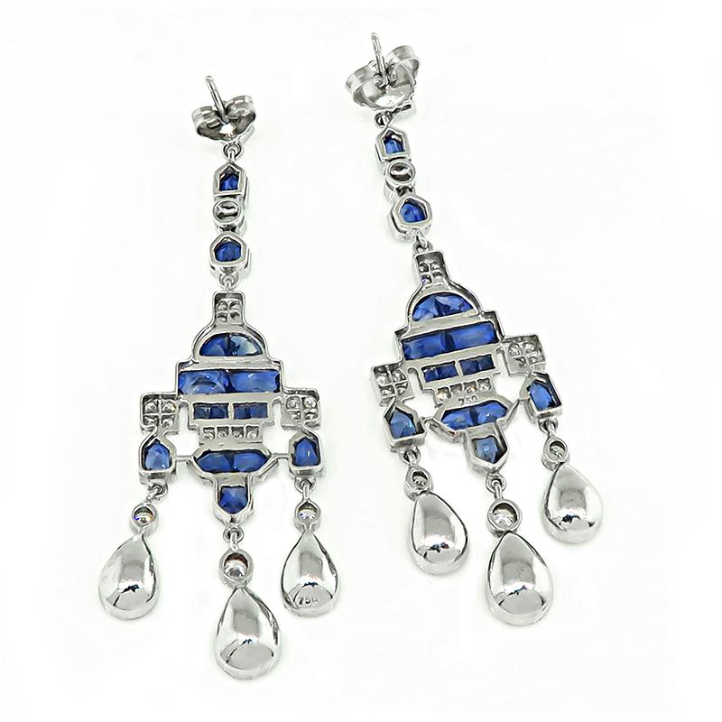 10.50ct Sapphire 1.00ct Diamond Earrings In Good Condition For Sale In New York, NY