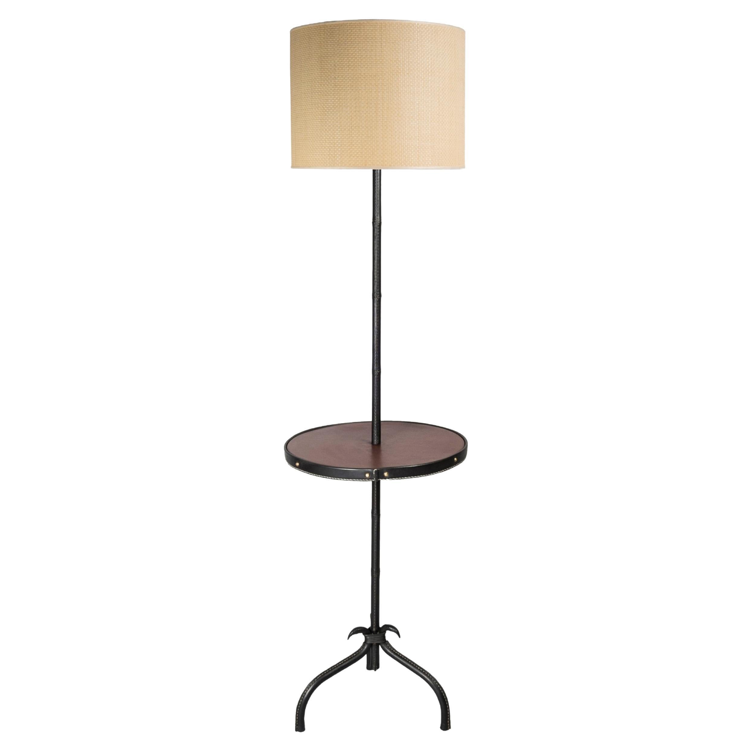 1050's Stitched Leather Floor Lamp by Jacques Adnet For Sale