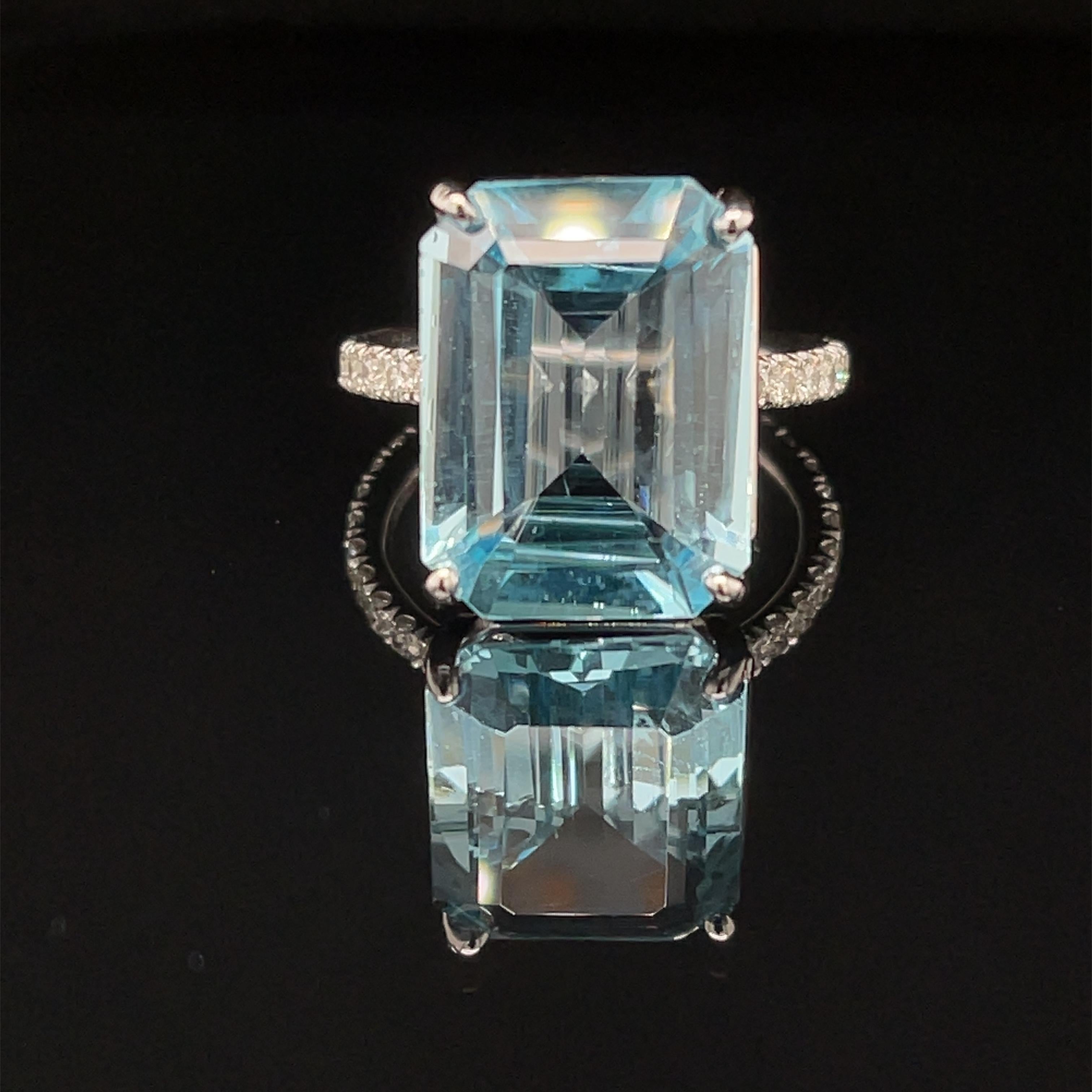 Women's Blue Topaz and Diamond Pave Cocktail Ring in Platinum, 10.51 Carats For Sale