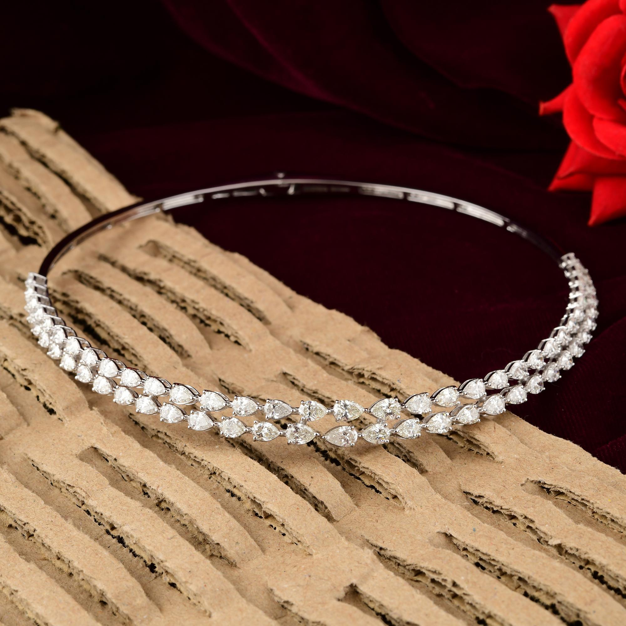 10,51 Karat natürliche SI/H Diamant Choker Torque Halskette 14 Karat Weißgold (Tropfenschliff) im Angebot