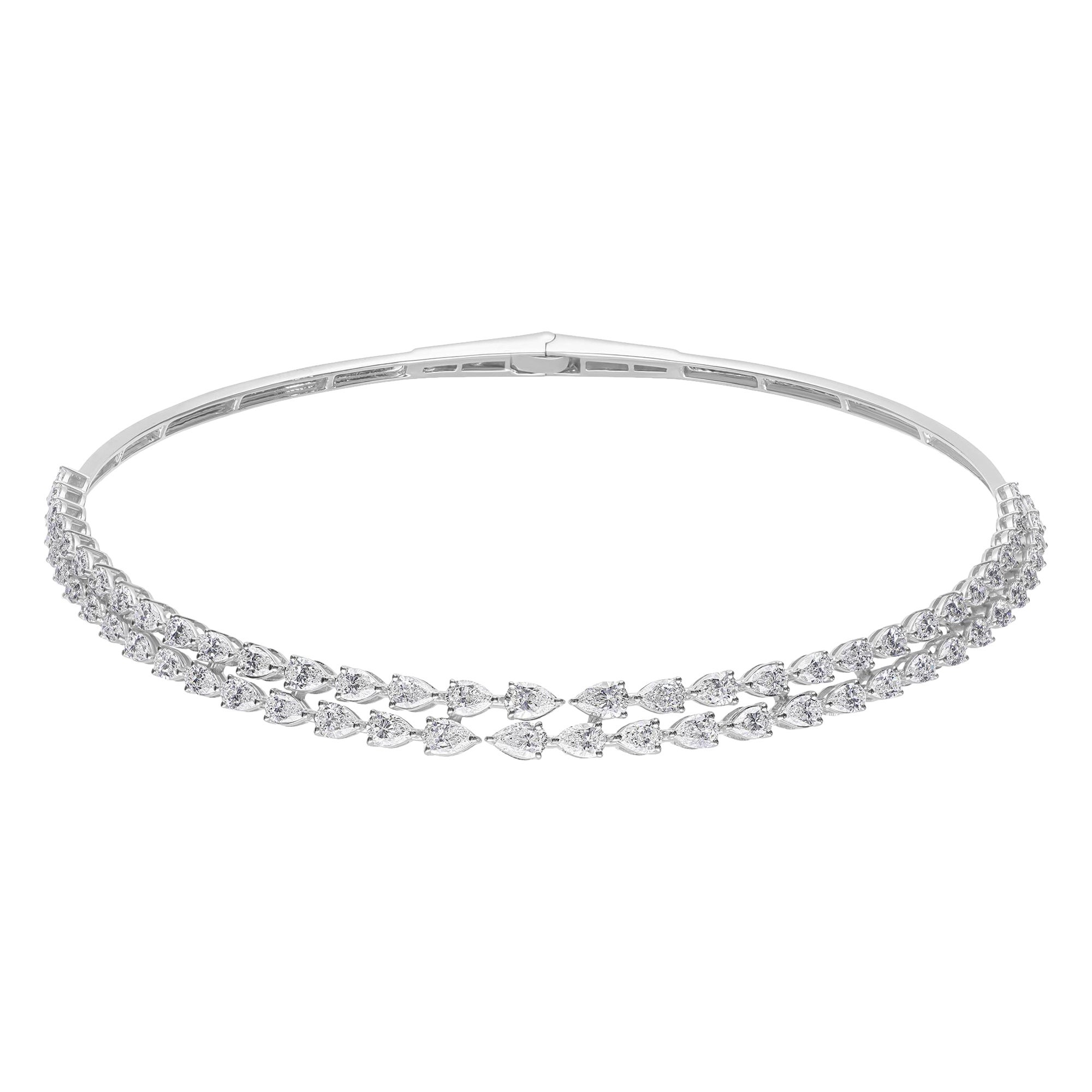 10,51 Carati naturali SI/H Collana Choker Torque di diamanti in oro bianco 14 carati
