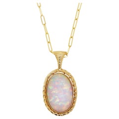 10.51 Carat Opal Oval Pendant Paperclip Chain Necklace 14K Yellow Gold