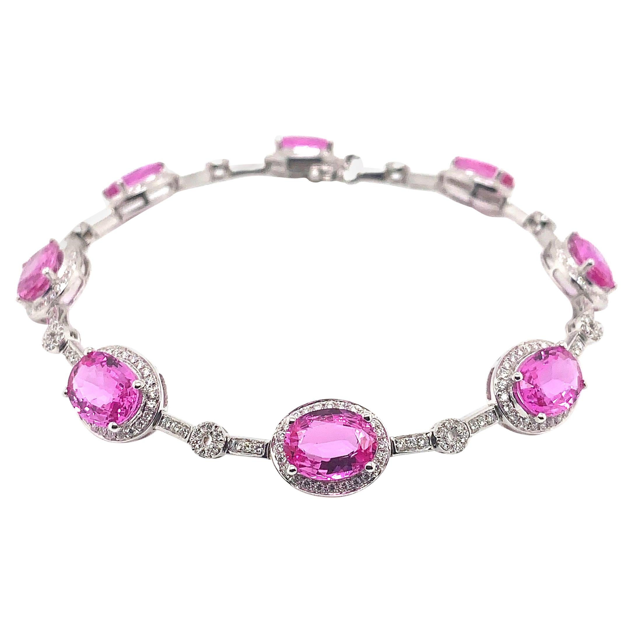 Pave Link Bracelet With Natural Pink Sapphires and Diamonds in 18 Karat ...