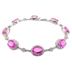 10.51 Carat Pink Sapphire Bracelet in 18 Karat White Gold with Diamonds