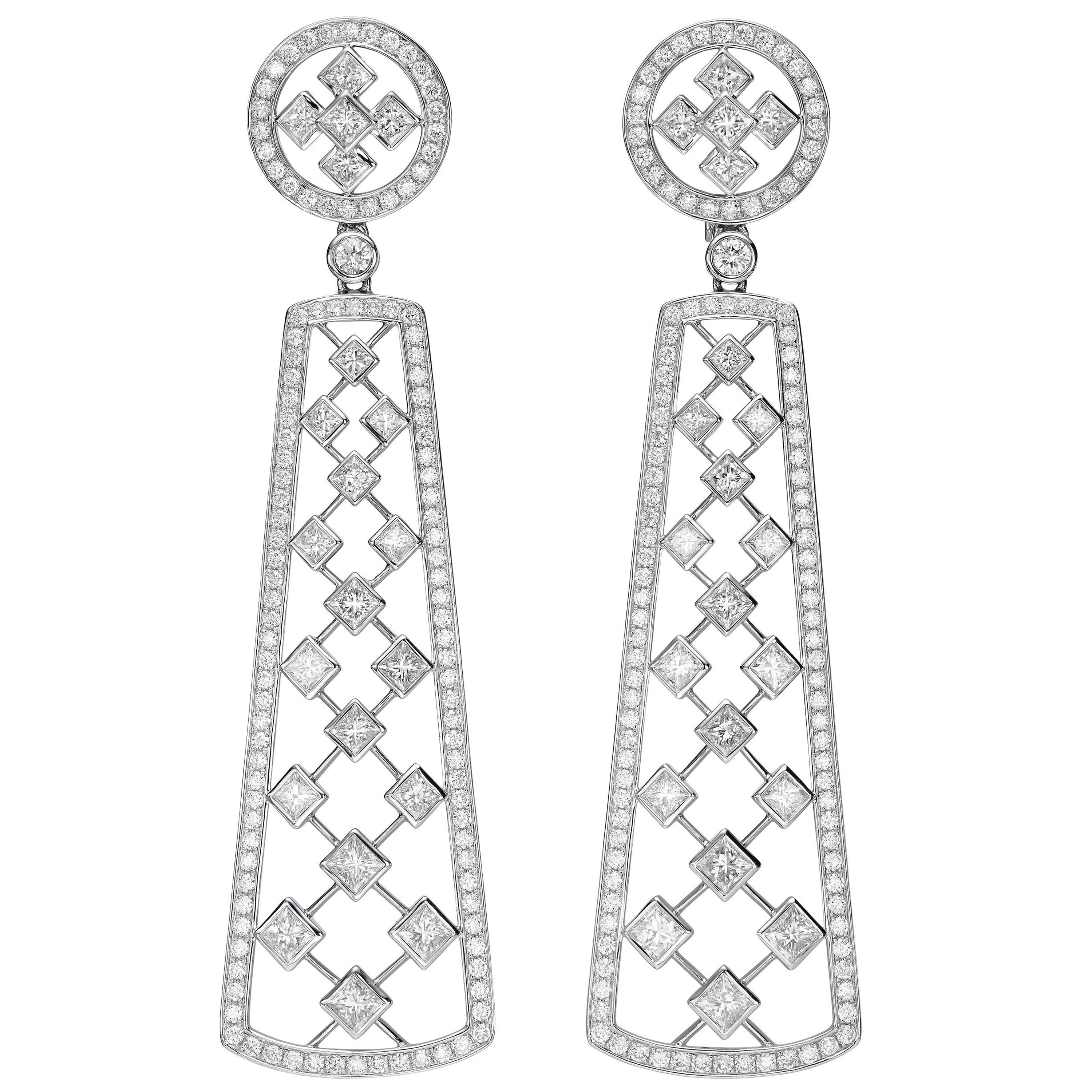 10.51 Carat Princess-Cut Diamond 18 Karat White Gold Chandelier Earrings