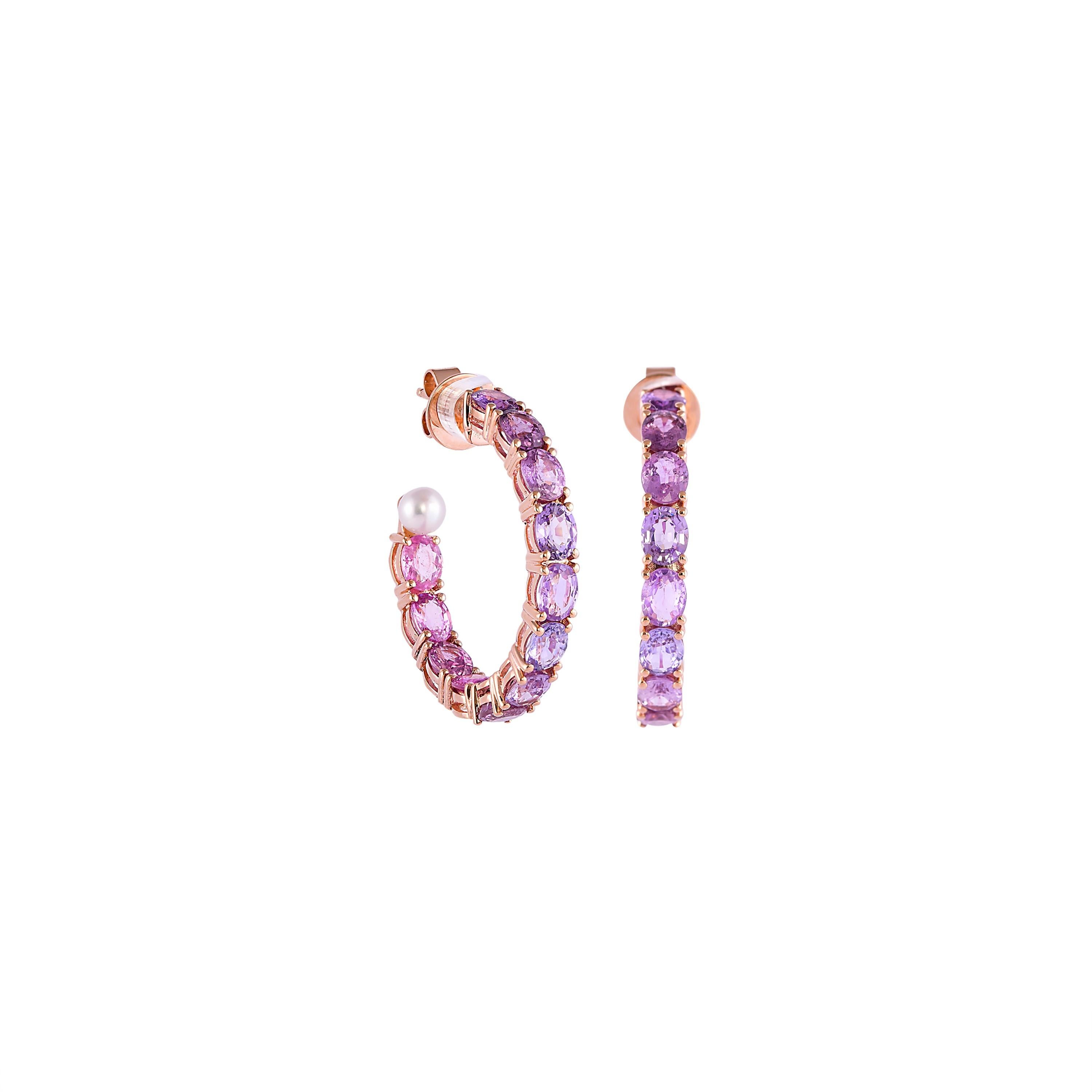 10.51 Carat Purple Sapphire Earring in 18 Karat Rose Gold with Pearls In New Condition For Sale In Hong Kong, HK