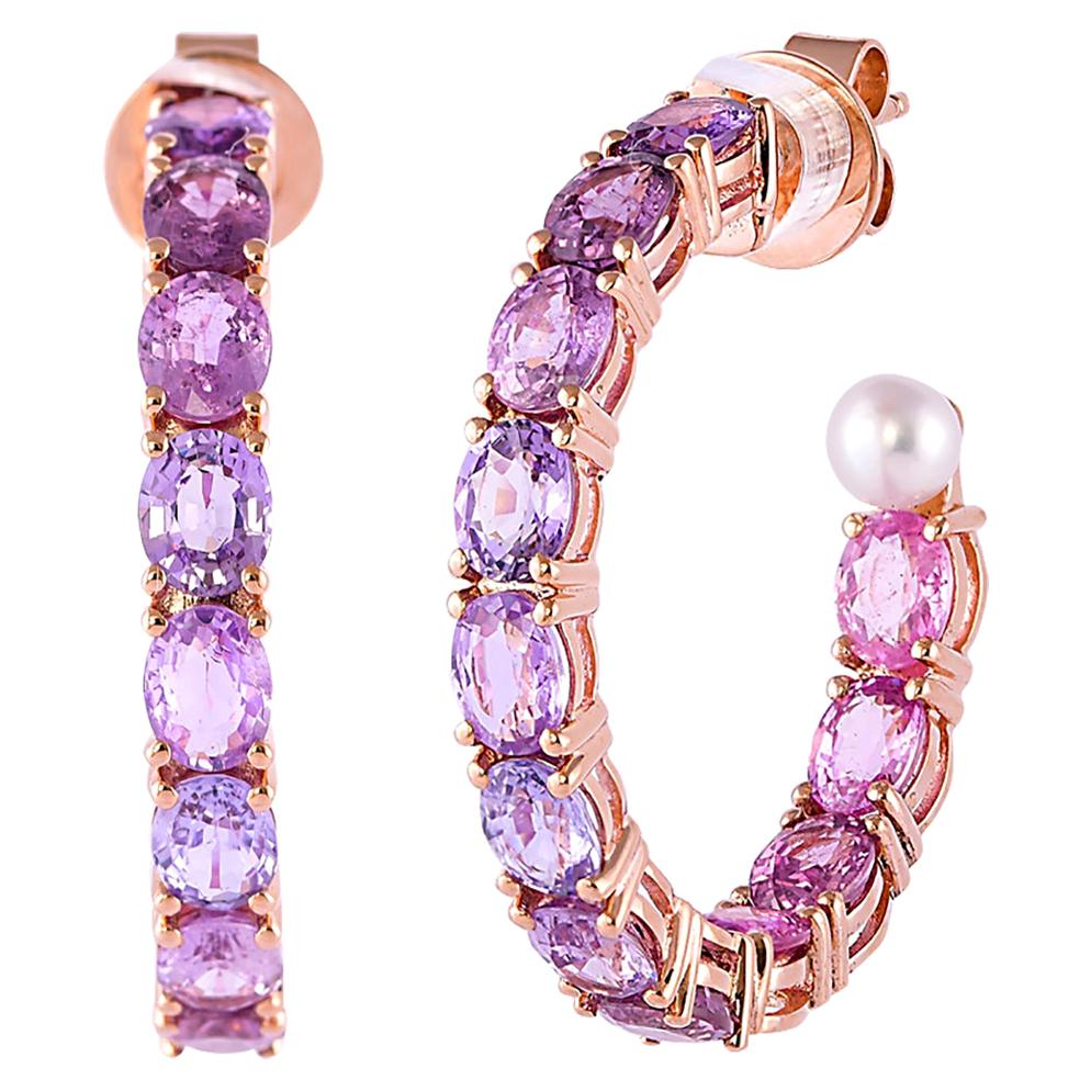 10.51 Carat Purple Sapphire Earring in 18 Karat Rose Gold with Pearls For Sale