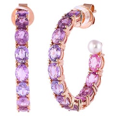 10.51 Carat Purple Sapphire Earring in 18 Karat Rose Gold with Pearls