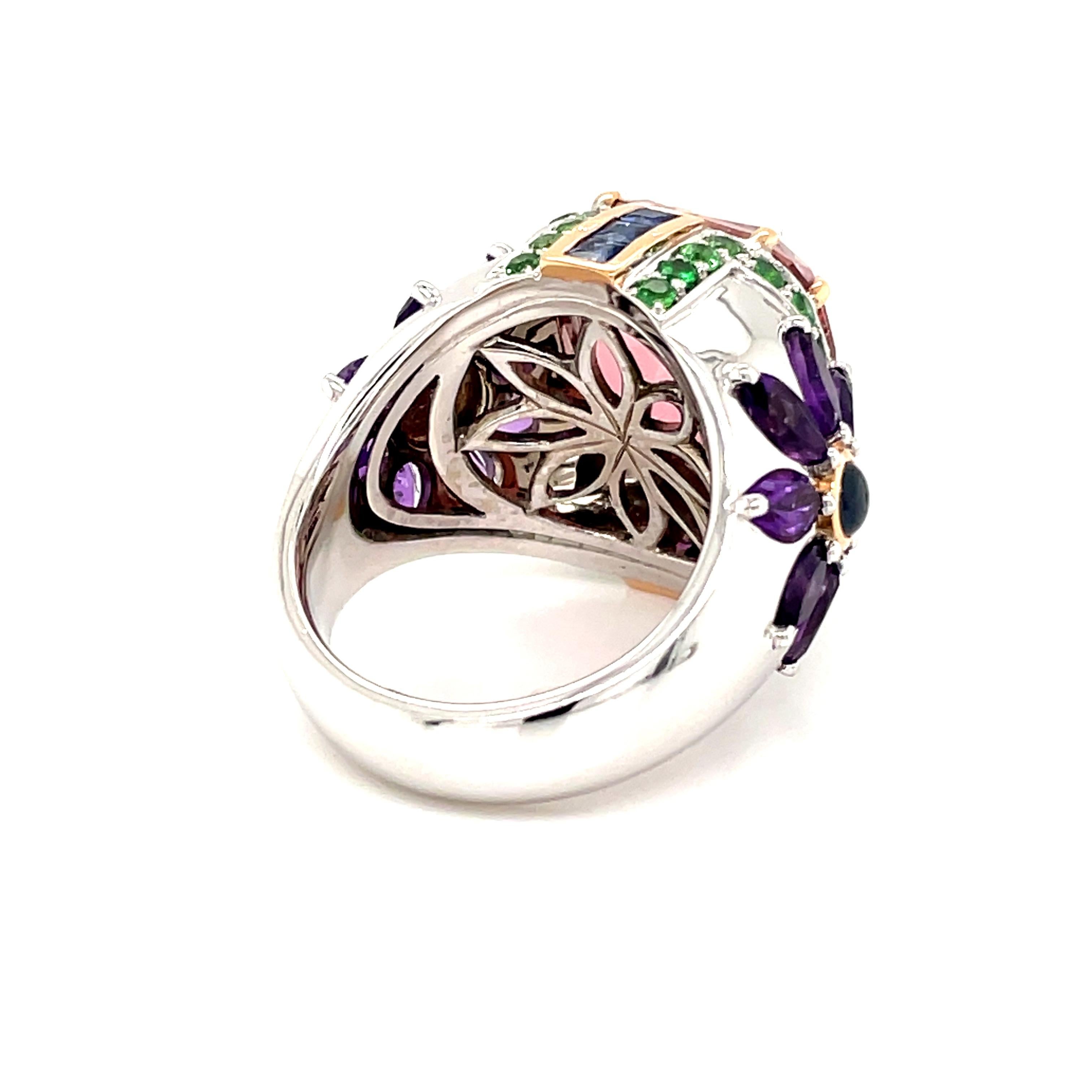 10.51ct Tourmaline Cocktail Ring with Garnets, Sapphires & Amethyst by Musson In New Condition For Sale In SYDNEY, AU