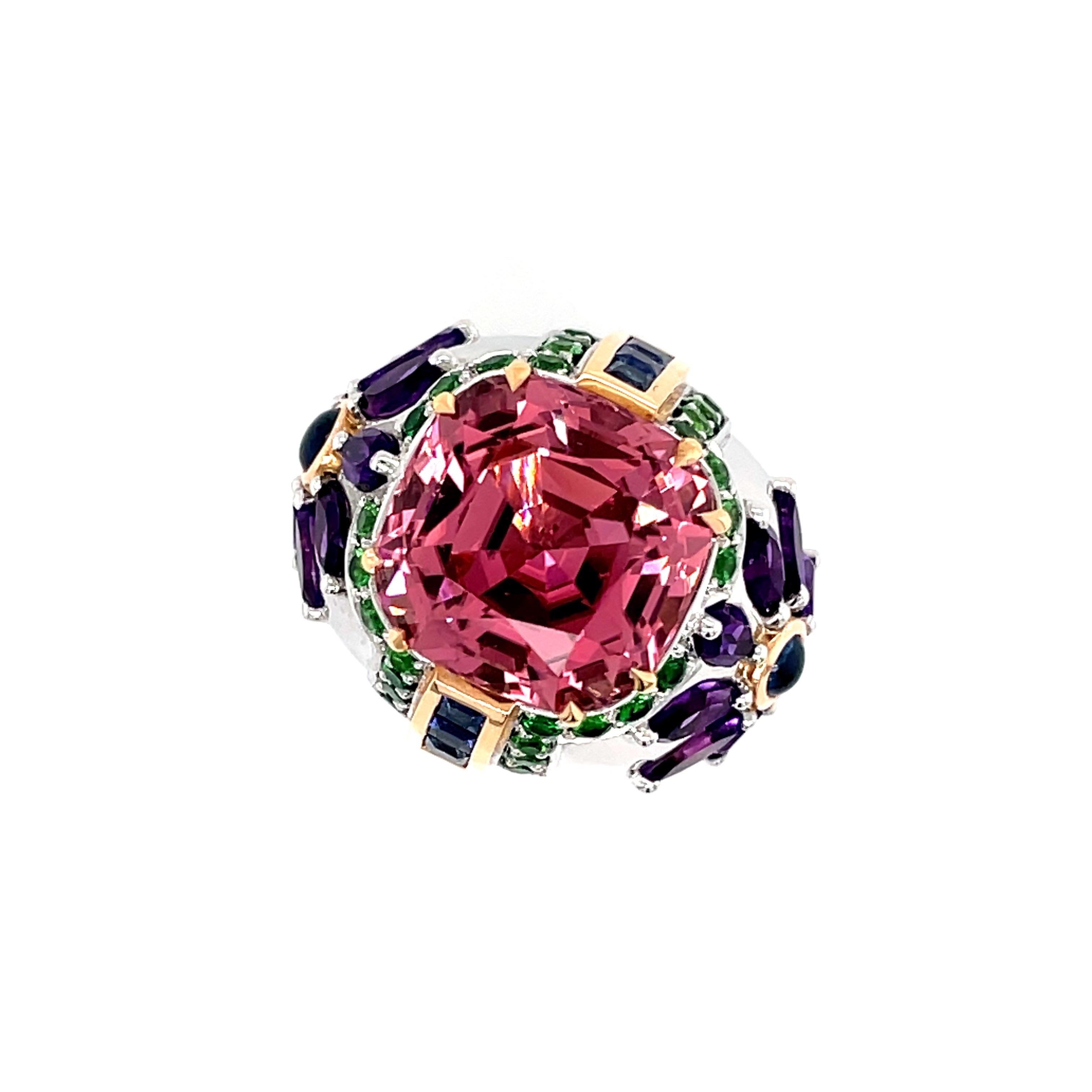 10.51ct Tourmaline Cocktail Ring with Garnets, Sapphires & Amethyst by Musson For Sale 1
