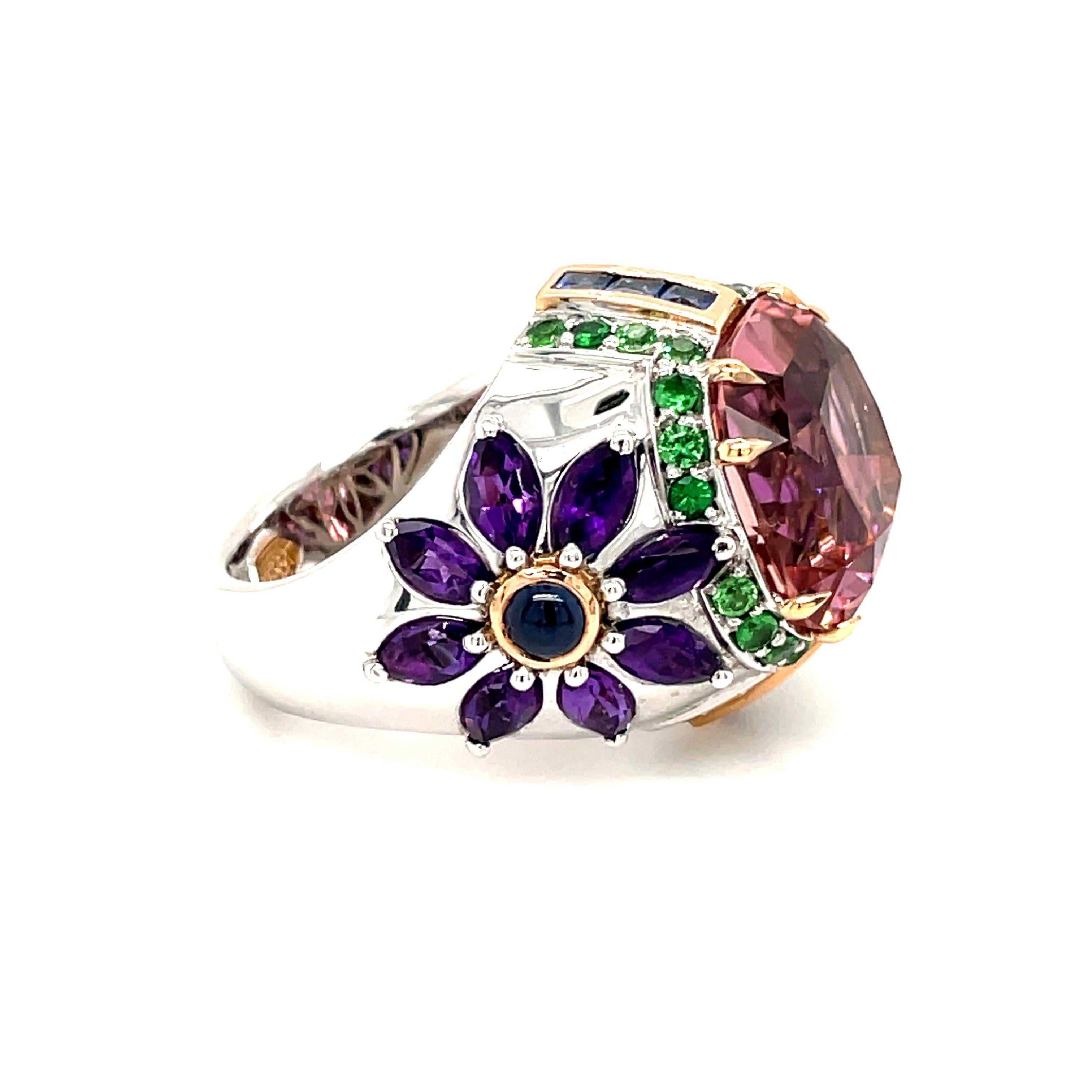 10.51ct Tourmaline Cocktail Ring with Garnets, Sapphires & Amethyst by Musson For Sale 2