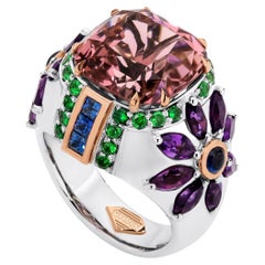 10.51ct Tourmaline Cocktail Ring with Garnets, Sapphires & Amethyst by Musson