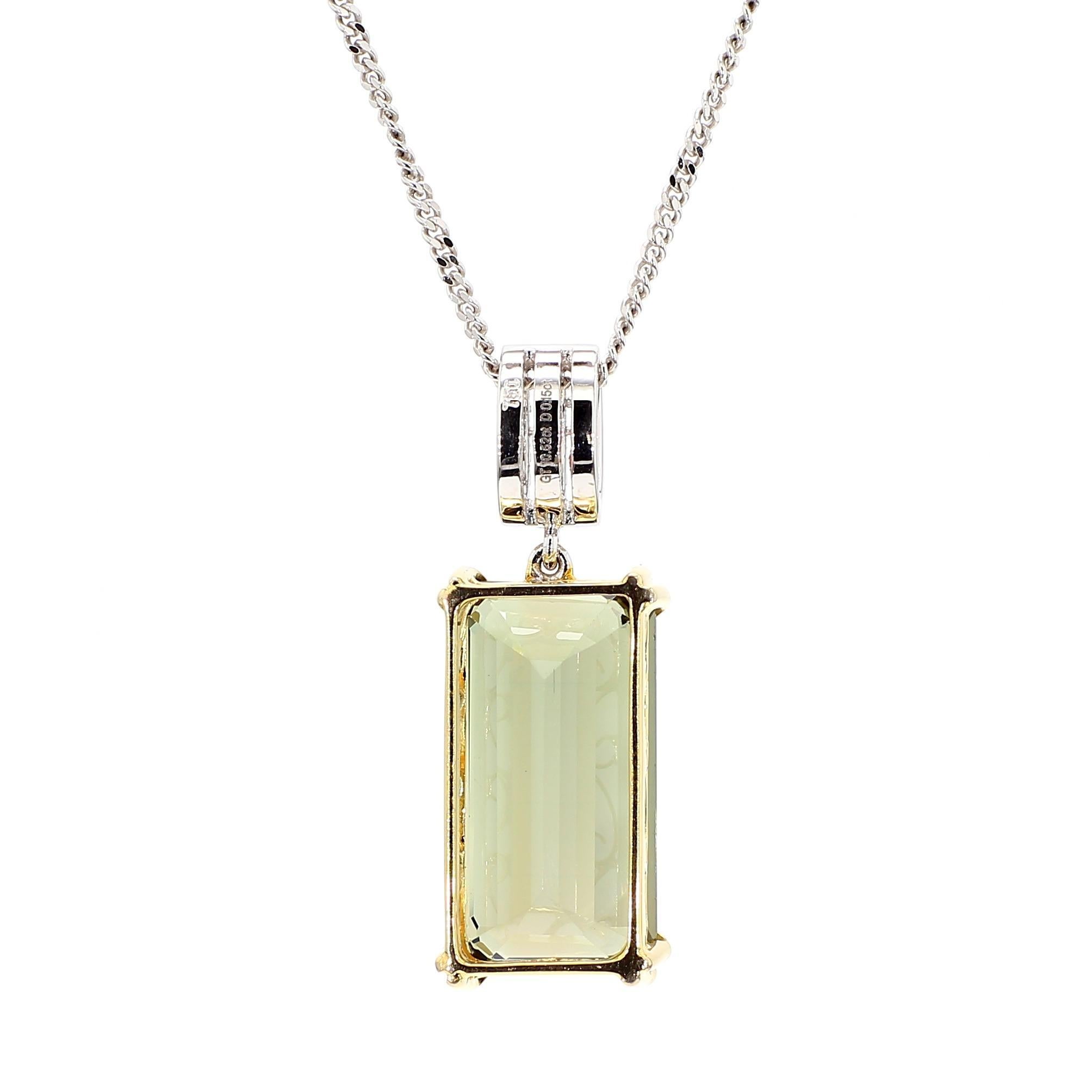 10.52 Carat Forrest Green Tourmaline Emerald Cut 18K Gold Pendant Necklace For Sale 1