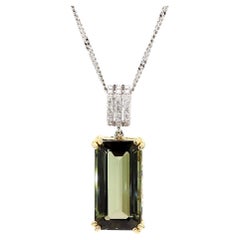 10.52 Carat Forrest Green Tourmaline Emerald Cut 18K Gold Pendant Necklace
