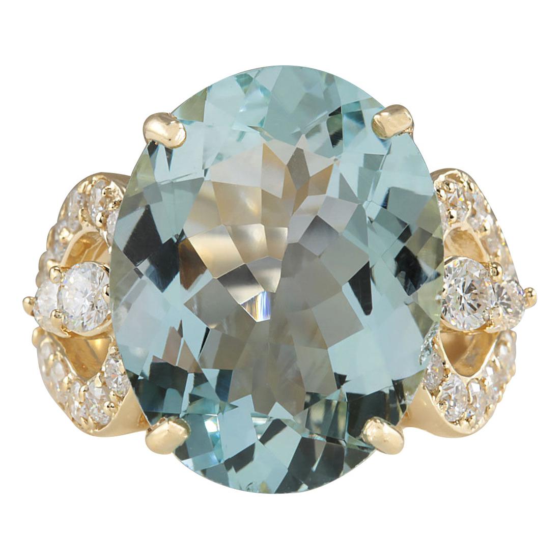 Natural Aquamarine Diamond Ring In 14 Karat Yellow Gold 