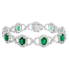 10.52 Carat Oval Cut Emerald and Diamond Tennis Bracelet in 14K White Gold