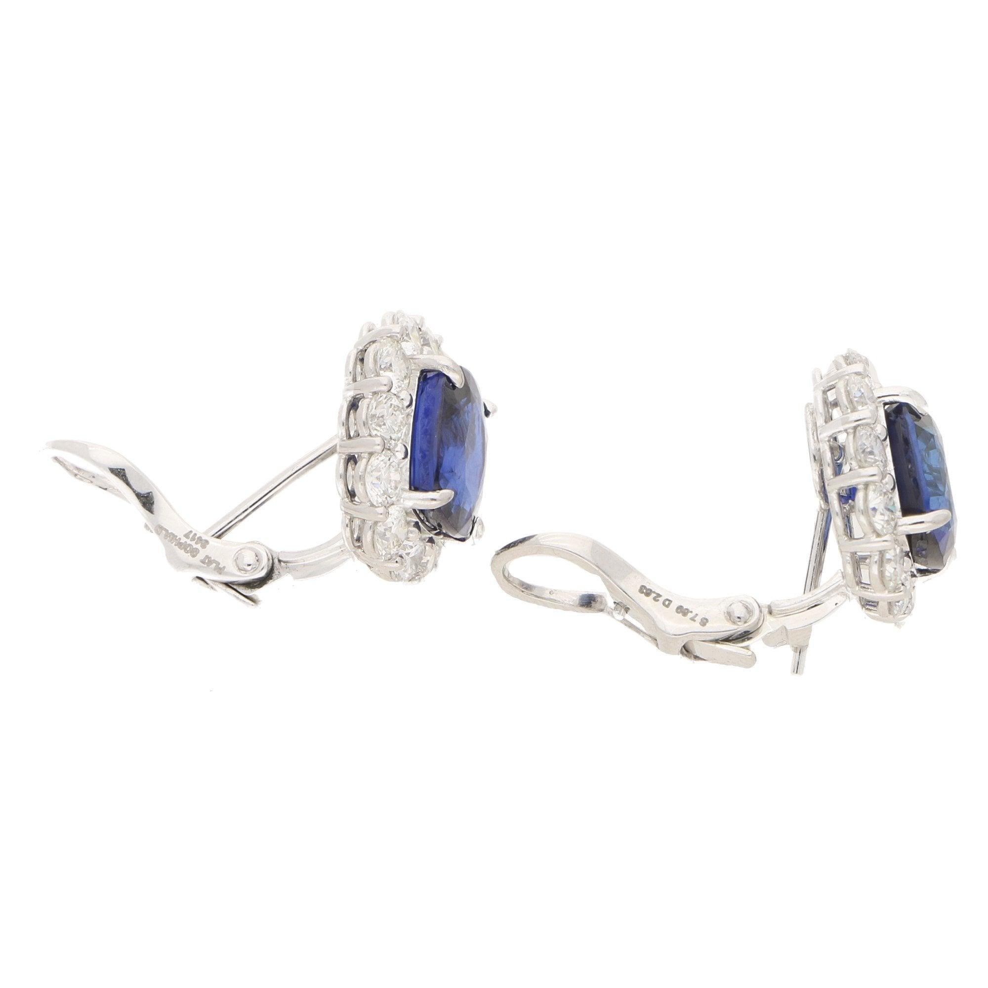 Brilliant Cut Sapphire and Diamond Cluster Stud Clip Earrings Platinum 10.52 Carat 