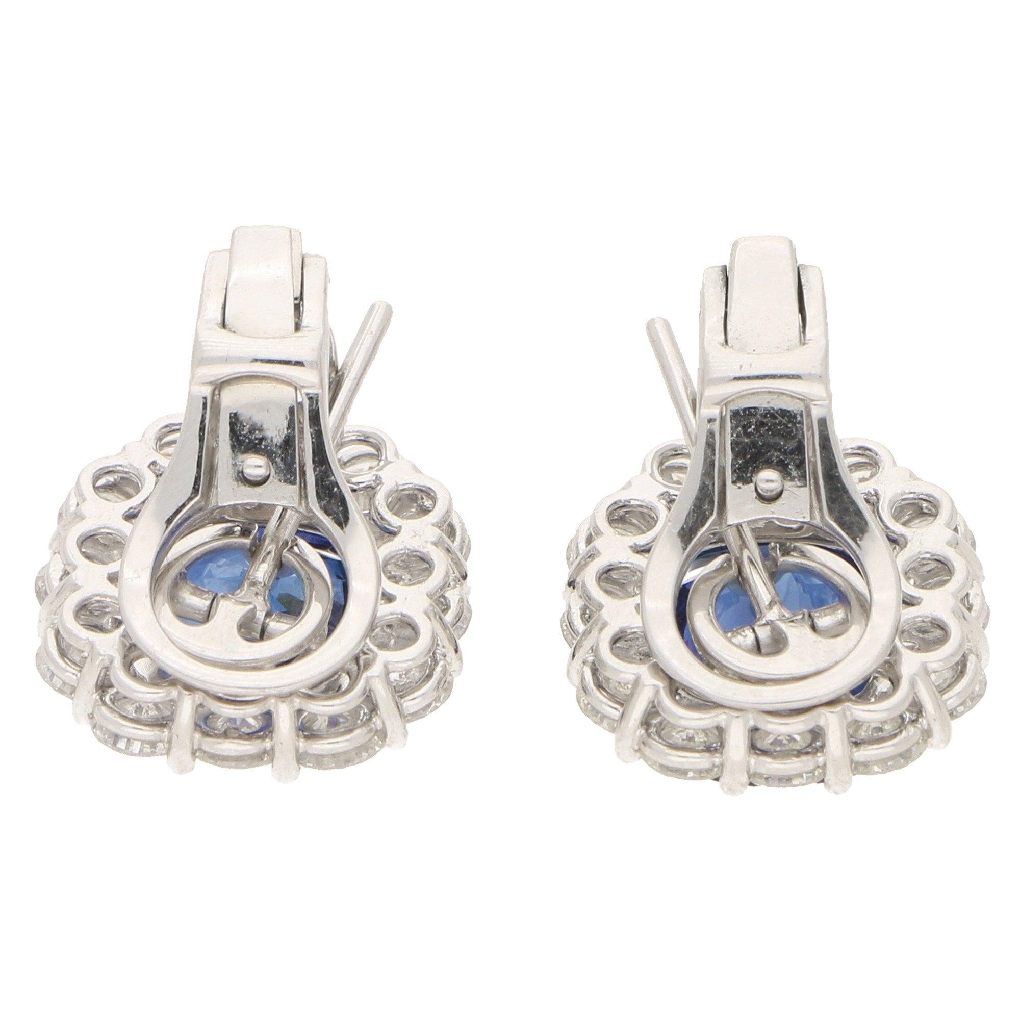 Women's or Men's Sapphire and Diamond Cluster Stud Clip Earrings Platinum 10.52 Carat 