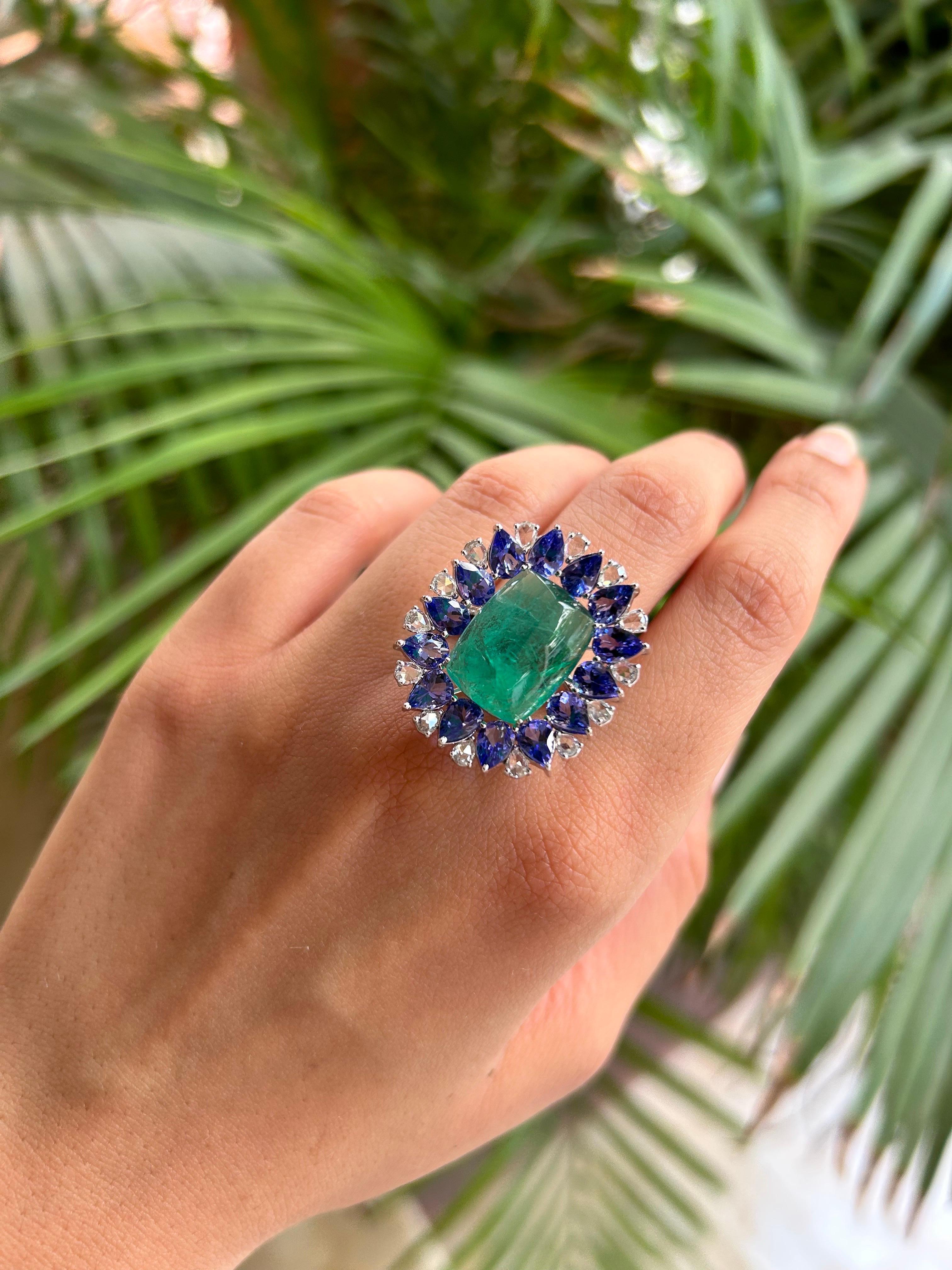 emerald and tanzanite ring