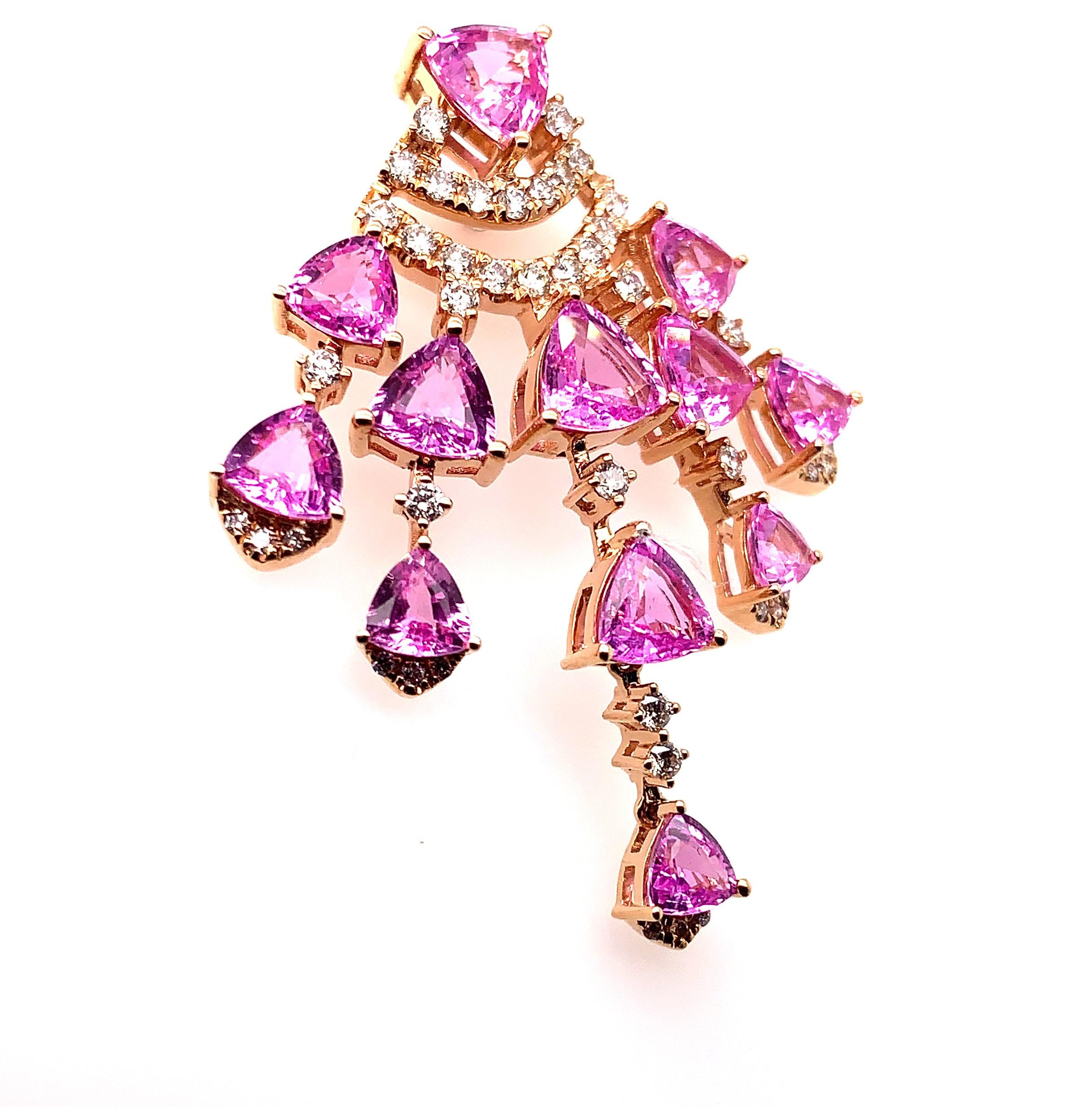 Contemporary Sunita Nahata Pink Sapphire 10.53ct. Earrings in 18KRG with Diamond. For Sale