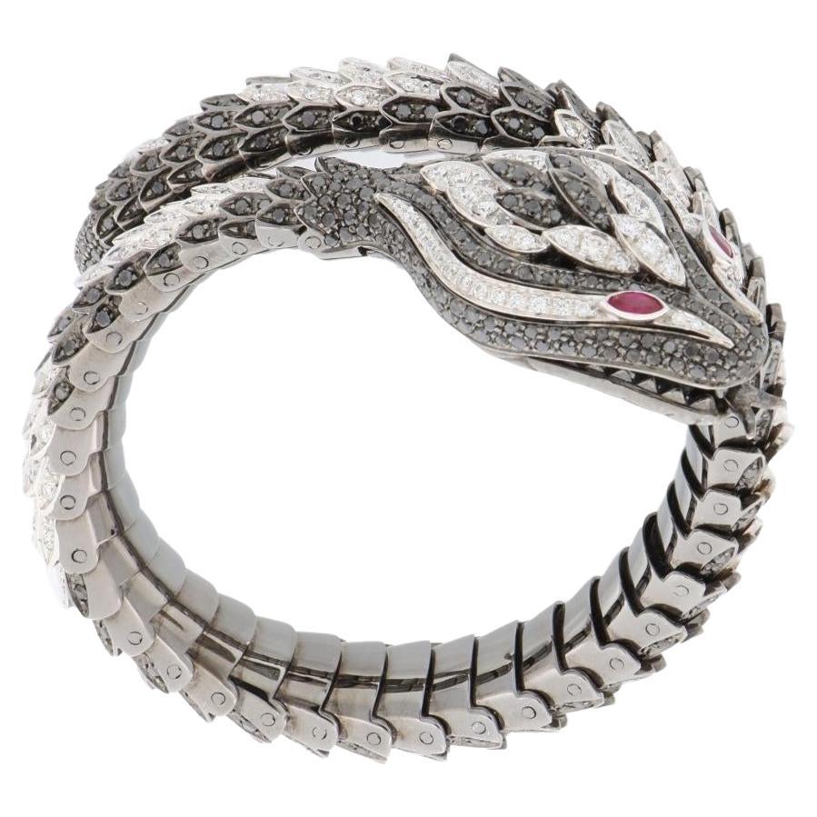 10.54 Diamonds and Rubies Snake Double Spiral Bracelet For Sale