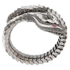 10.54 Diamonds and Rubies Snake Double Spiral Bracelet