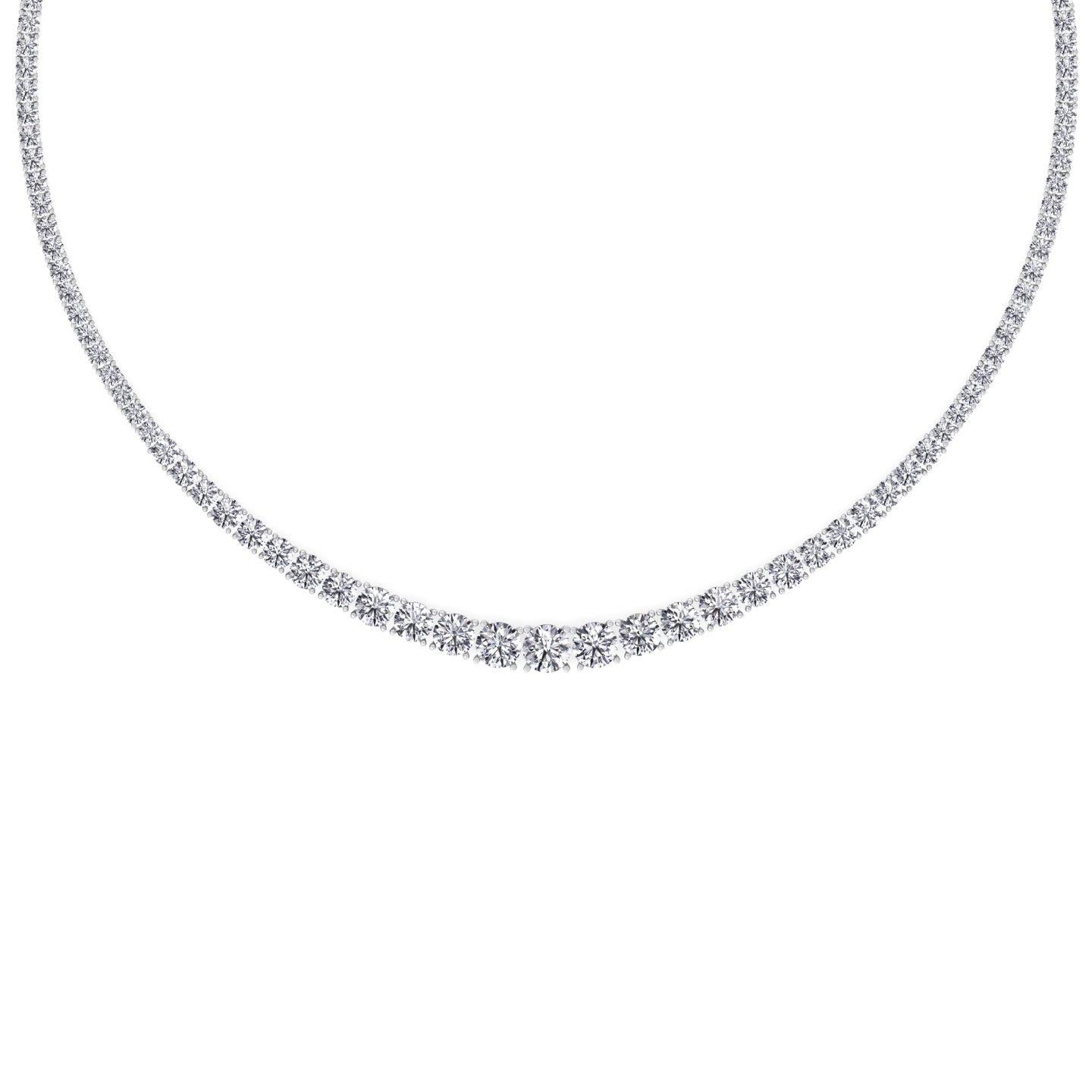 Round Cut 10.54 Carat Graduated Diamond Tennis Necklace 14k White Gold by Gem Jewelers Co For Sale