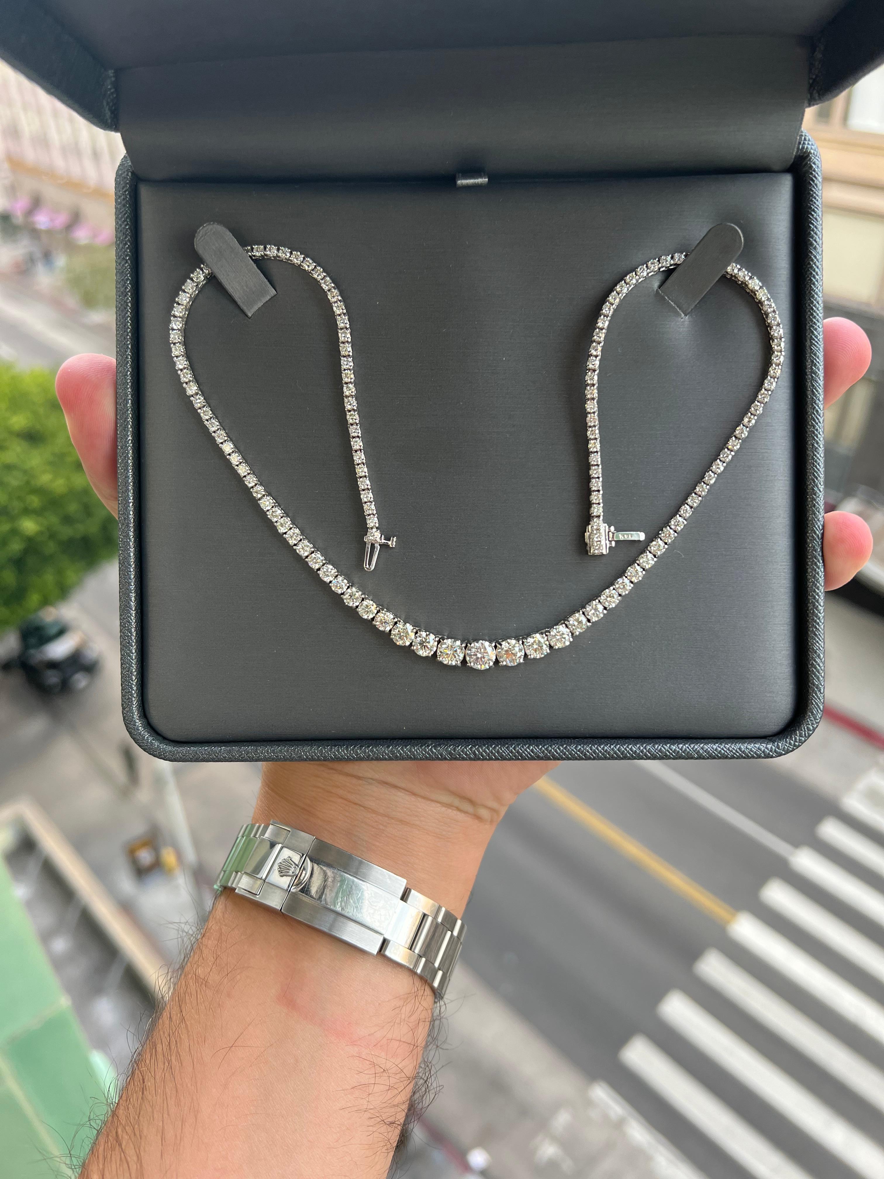 10.54 Carat Graduated Diamond Tennis Necklace 14k White Gold by Gem Jewelers Co In New Condition For Sale In Miami, FL
