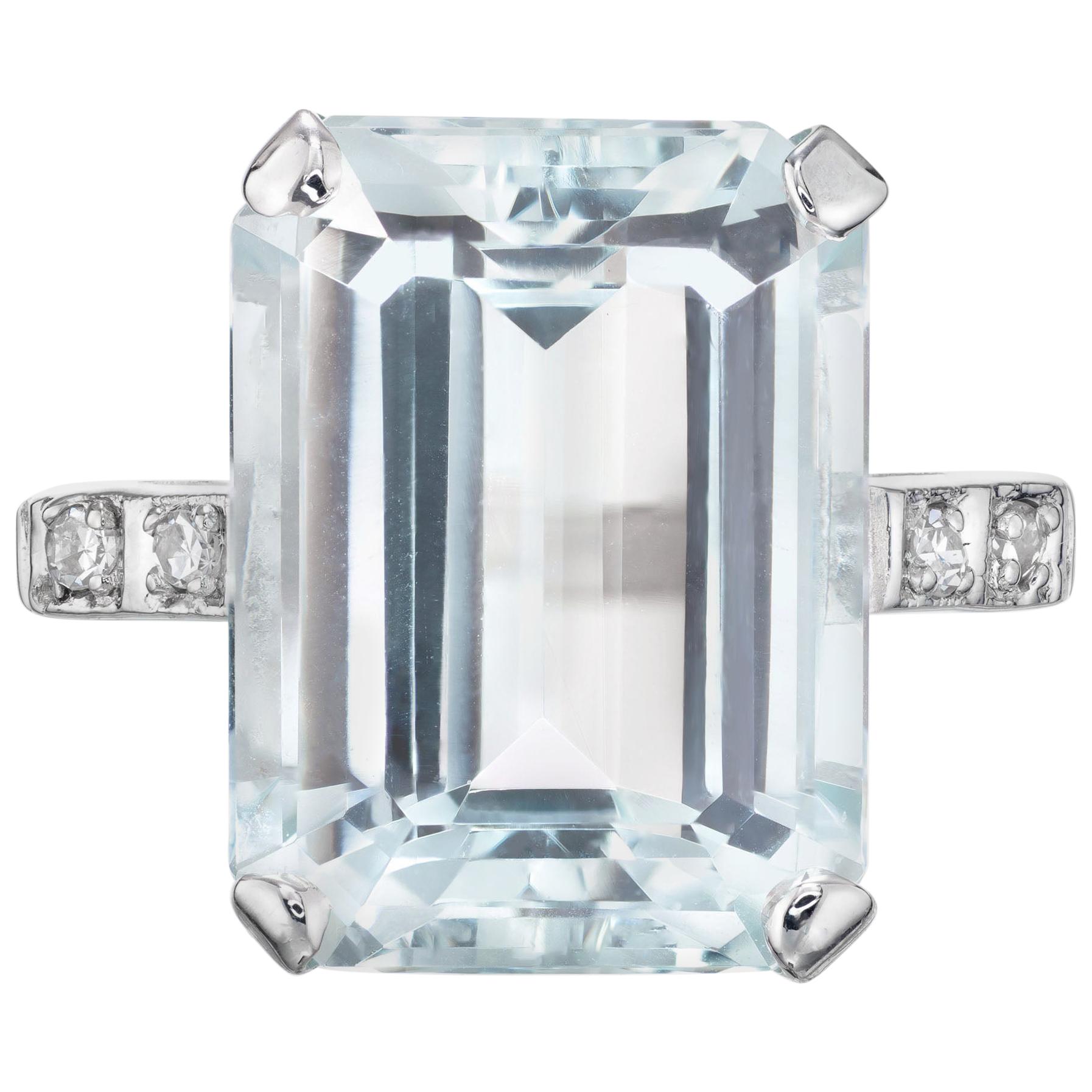 10.51 Aguamarina Diamante Anillo Cóctel Oro Blanco