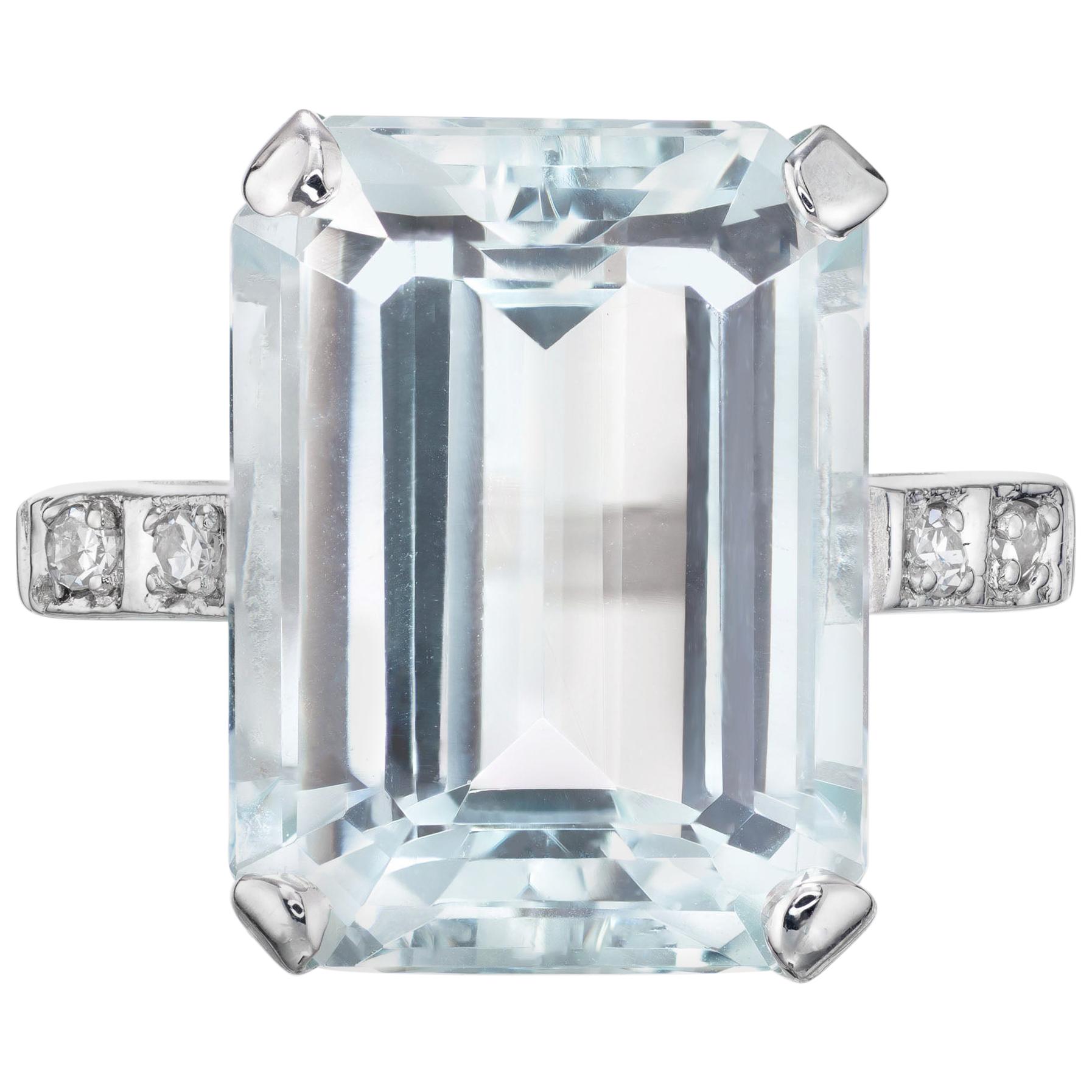 10.51 Aquamarine Diamond White Gold Cocktail Ring For Sale