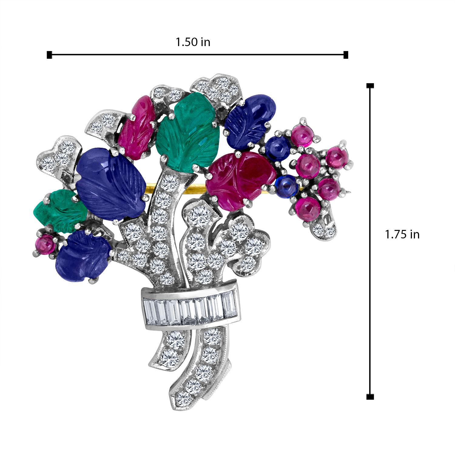Art Deco 10.55 Carat Diamond Sapphire Ruby Emerald Brooch