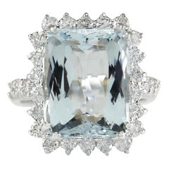 Natural Aquamarine Diamond Ring In 14 Karat White Gold
