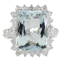 Natural Aquamarine Diamond Ring In 14 Karat White Gold 