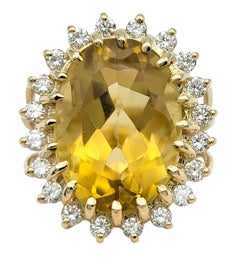 10.55 Carat Oval Cut Citrine and Diamond Halo Split Shank Cocktail Ring 14K Gold