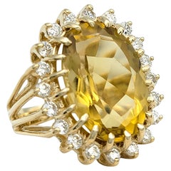 10,55 Karat Ovalschliff Citrin und Diamant Halo geteilter Schaft Cocktail-Ring 14K Gold