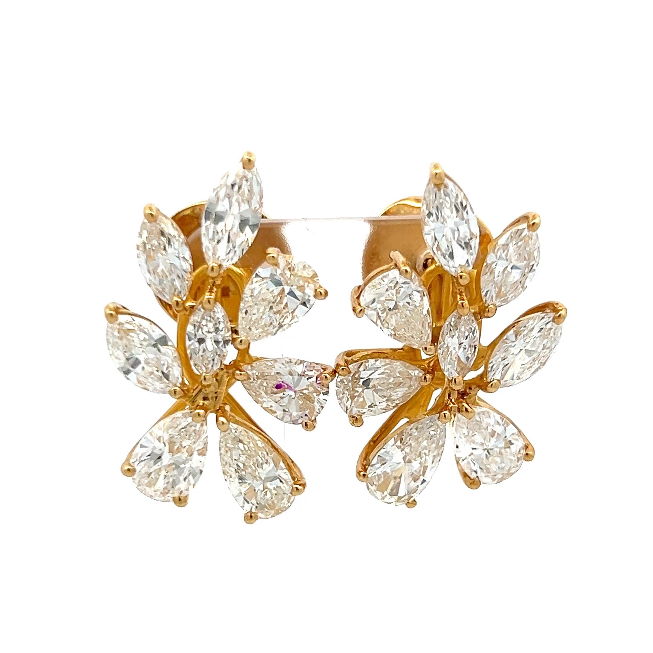 Boucles d'oreilles grappe 18 carats en forme de poire et en forme de marquise F VS et diamants 10,55 carats Pour femmes en vente