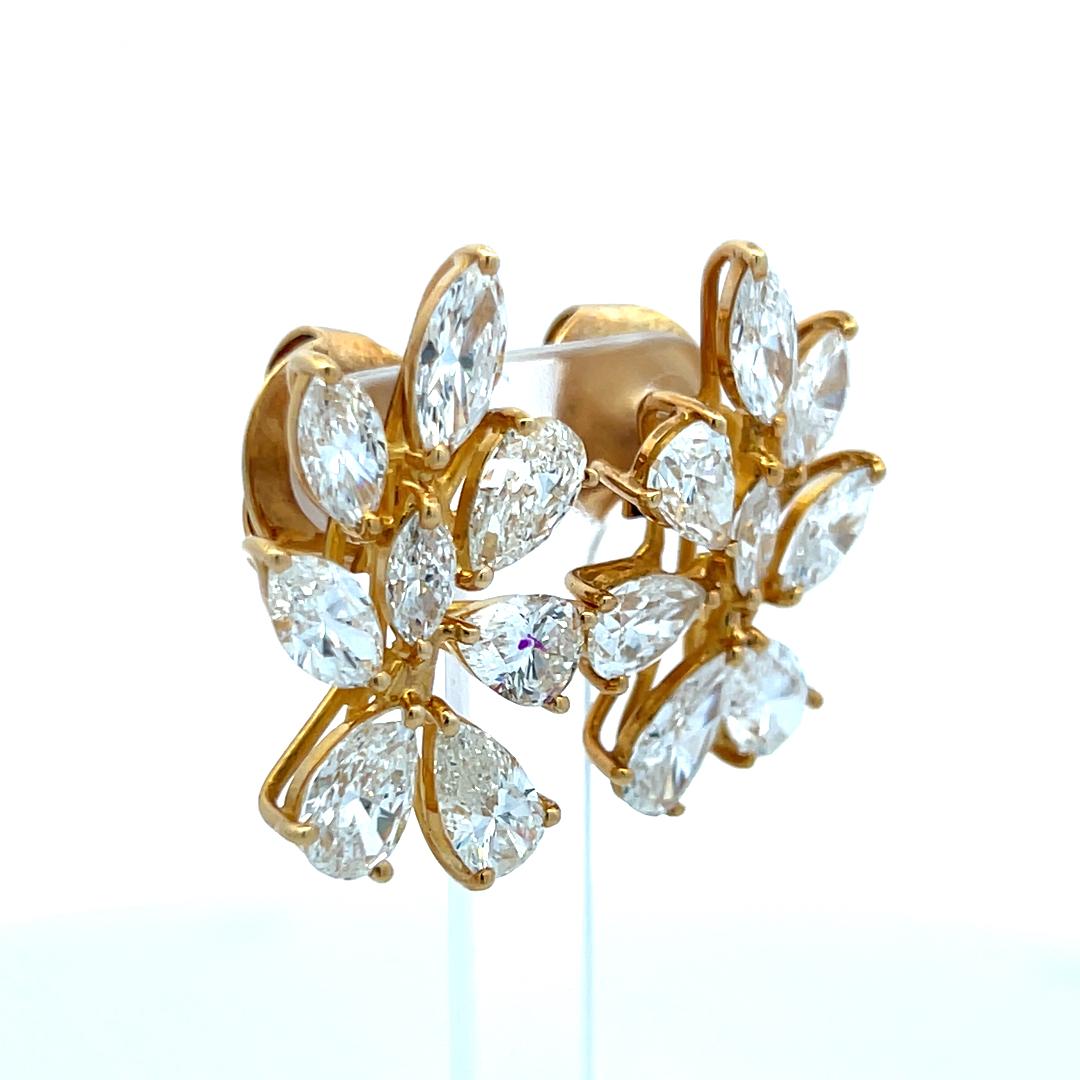 Boucles d'oreilles grappe 18 carats en forme de poire et en forme de marquise F VS et diamants 10,55 carats en vente 1
