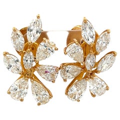10.55 Carat Pear Shape and Marquis Shape F VS Diamond 18K YG Cluster Earrings